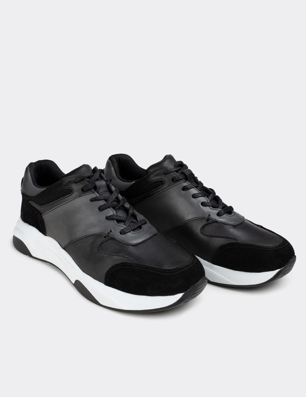 Hakiki Deri Siyah Sneaker Erkek Ayakkabı - 01718MSYHT01