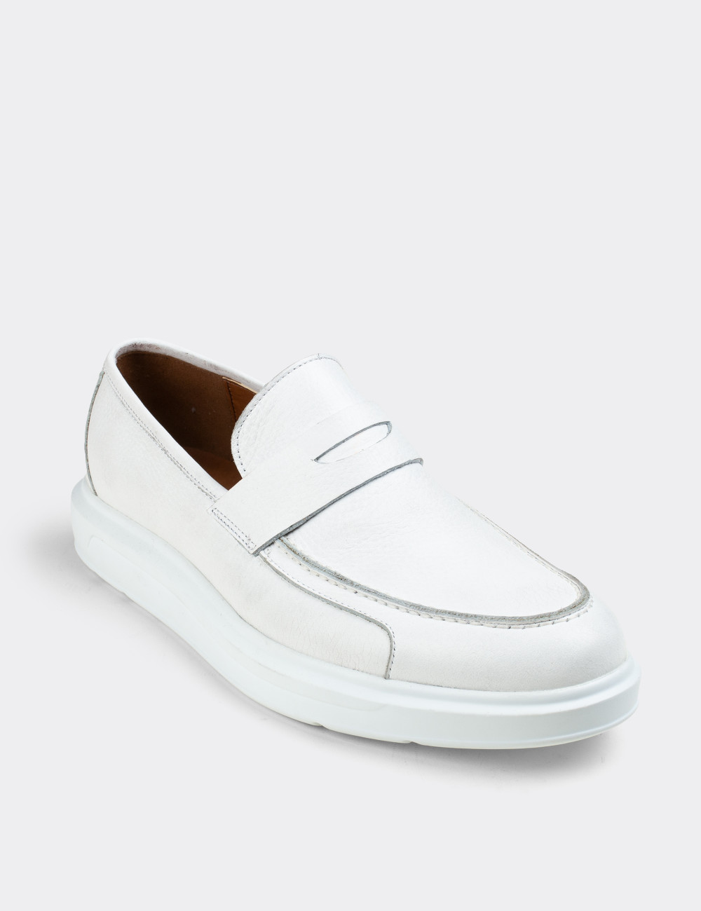 Hakiki Deri Beyaz Comfort Erkek Loafer - 01564MBYZP01