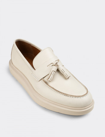 Hakiki Deri Bej Rengi Comfort Erkek Loafer - 01587MBEJP01