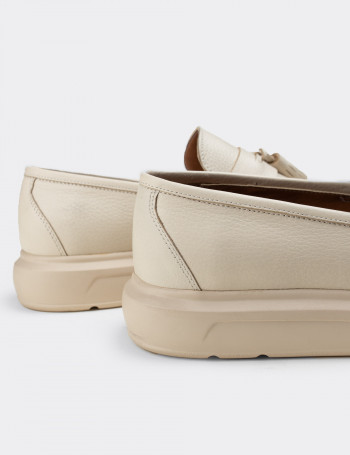 Hakiki Deri Bej Rengi Comfort Erkek Loafer - 01587MBEJP01