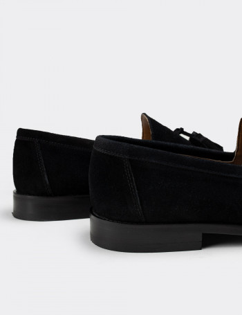 Hakiki Süet Siyah Püsküllü Erkek Loafer - 01735MSYHM02