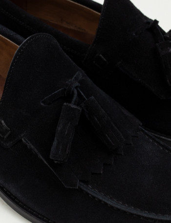 Hakiki Süet Siyah Püsküllü Erkek Loafer - 01735MSYHM02