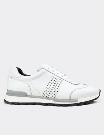 Hakiki Deri Beyaz Sneaker Erkek Ayakkabı - 01738MBYZT01