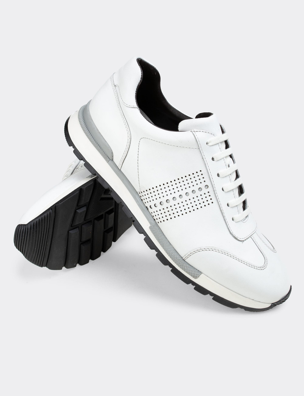 Hakiki Deri Beyaz Sneaker Erkek Ayakkabı - 01738MBYZT01