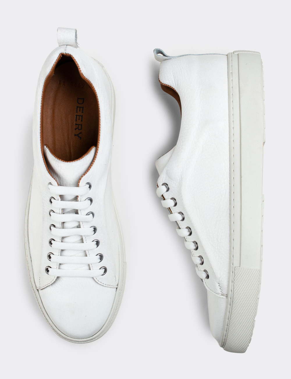 Hakiki Deri Beyaz Sneaker Erkek Ayakkabı - 01669MBYZC02