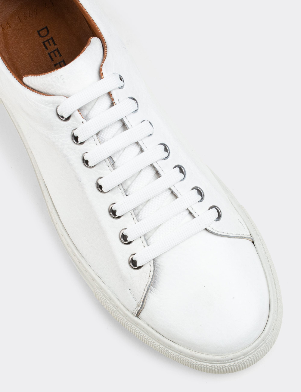 Hakiki Deri Beyaz Sneaker Erkek Ayakkabı - 01669MBYZC02
