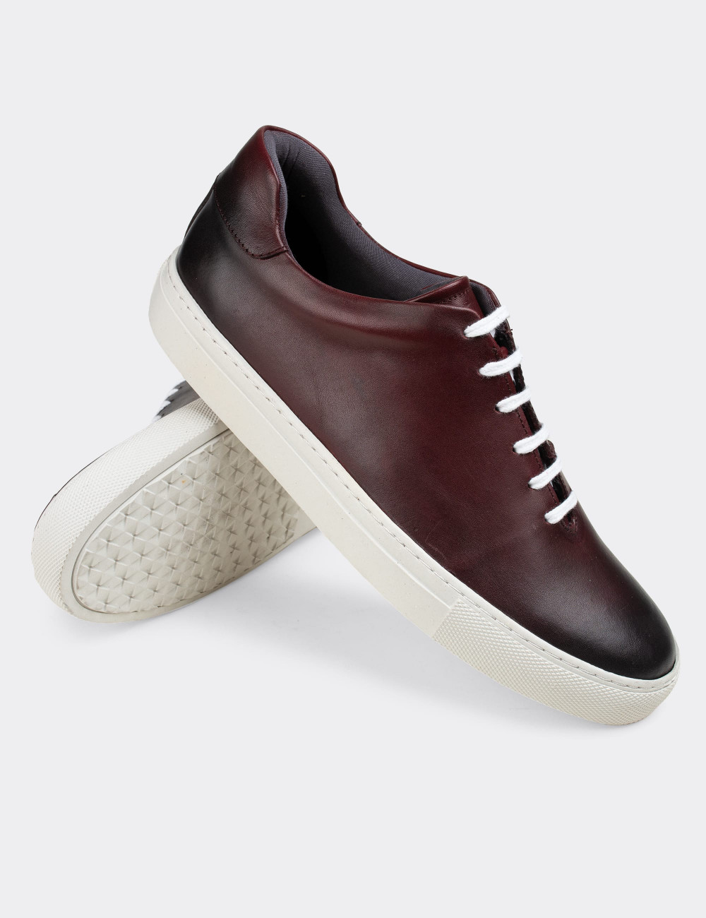 Hakiki Deri Bordo Sneaker Erkek Ayakkabı - 01823MBRDC01