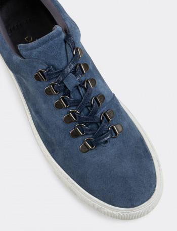 Hakiki Süet Mavi Sneaker Erkek Ayakkabı - 01835MMVIC01