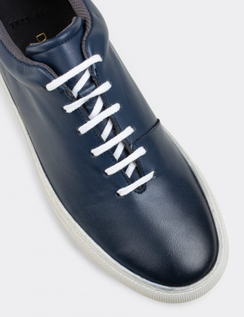 Hakiki Deri Mavi Sneaker Erkek Ayakkabı - 01823MMVIC01