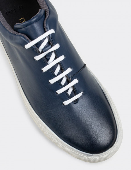 Hakiki Deri Mavi Sneaker Erkek Ayakkabı