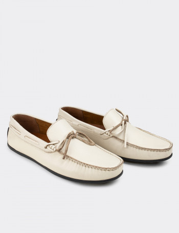 Hakiki Deri Bej Rengi Erkek Loafer - 01647MBEJC02