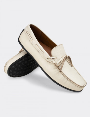 Hakiki Deri Bej Rengi Erkek Loafer - 01647MBEJC02