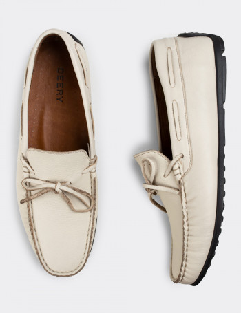 Hakiki Deri Bej Rengi Erkek Loafer - 01647MBEJC02