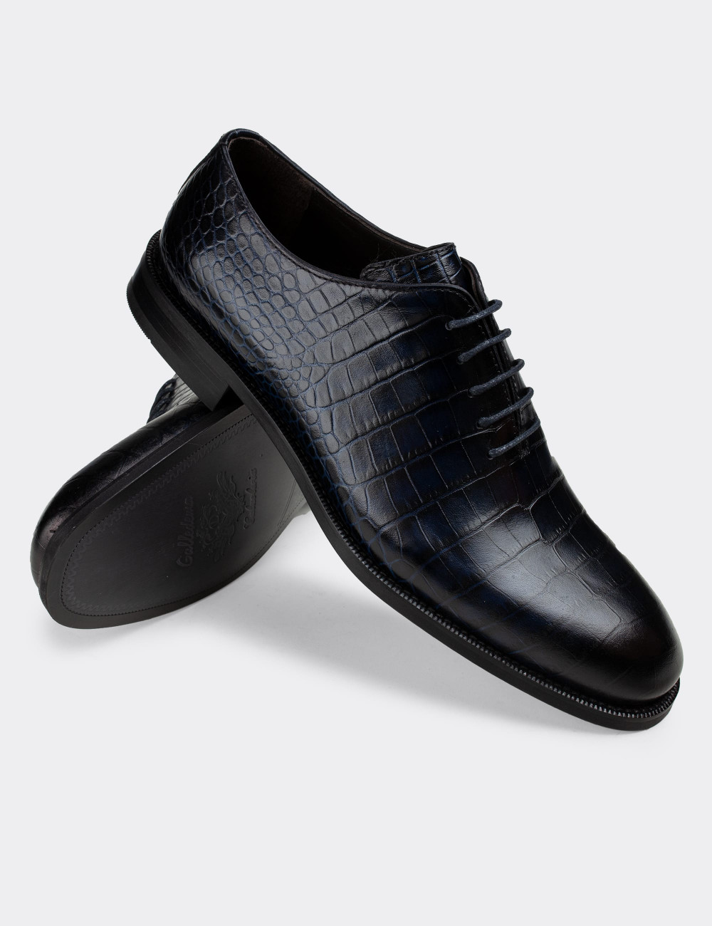 Hakiki Deri Lacivert Kroko Klasik Erkek Ayakkabı - 01830MLCVN01