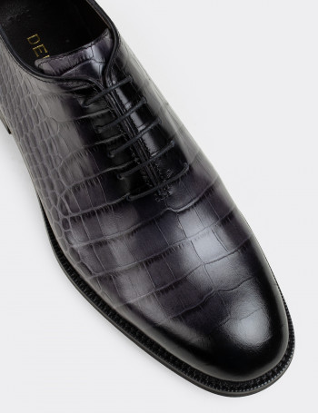 Hakiki Deri Gri Kroko Klasik Erkek Ayakkabı - 01830MGRIN01