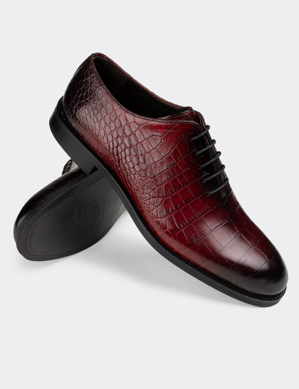 Hakiki Deri Bordo Kroko Klasik Erkek Ayakkabı - 01830MBRDN01