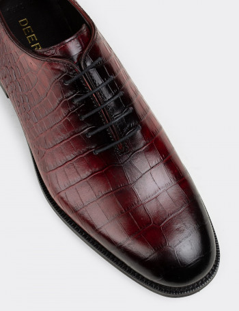 Hakiki Deri Bordo Kroko Klasik Erkek Ayakkabı - 01830MBRDN01