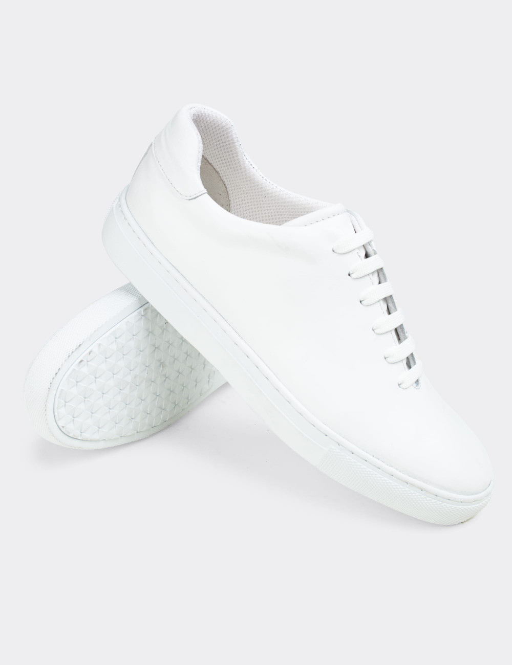 Hakiki Deri Beyaz Sneaker Erkek Ayakkabı - 01823MBYZC01