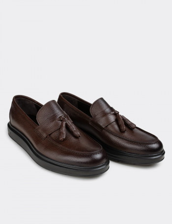 Hakiki Deri Kahverengi Püsküllü Comfort Loafer - 01587MKHVP02