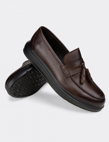Hakiki Deri Kahverengi Püsküllü Comfort Loafer - 01587MKHVP02