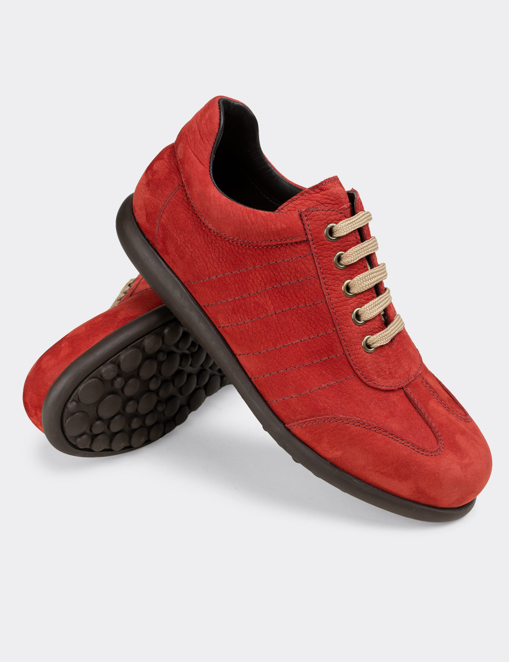 Hakiki Nubuk Kırmızı Günlük Erkek Ayakkabı - 01826MKRMC01