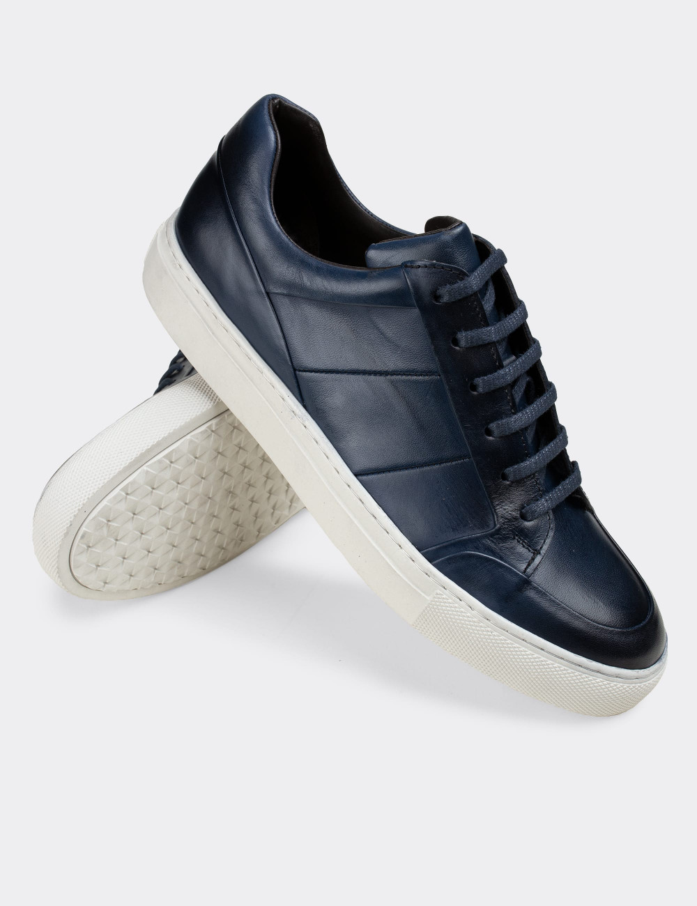 Hakiki Deri Mavi Sneaker Erkek Ayakkabı - 01723MMVIC01