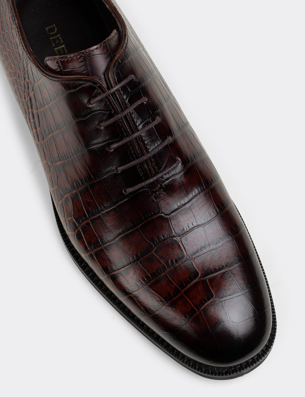 Hakiki Deri Kahverengi Kroko Klasik Erkek Ayakkabı - 01830MKHVN01