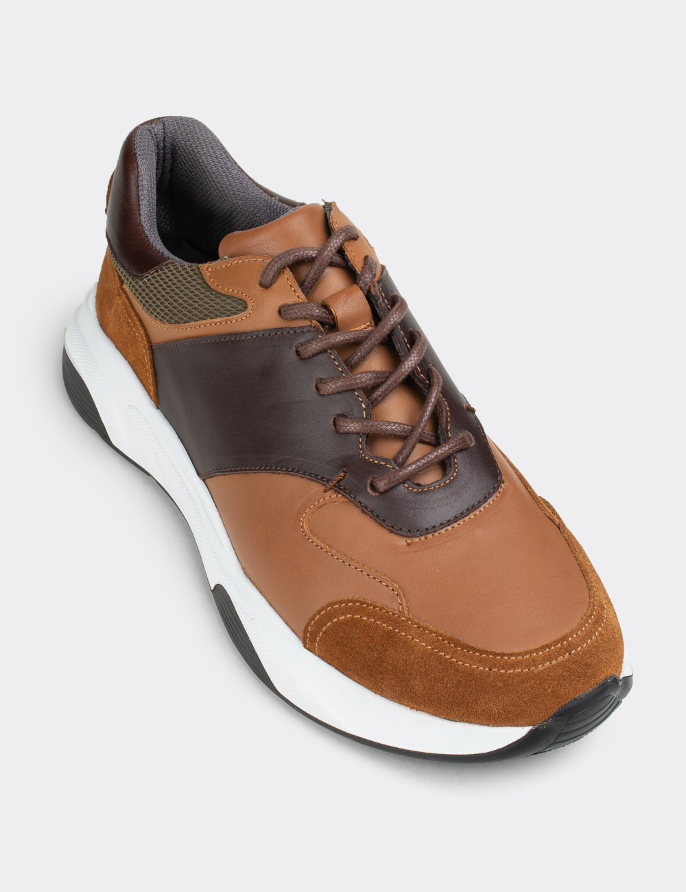 Hakiki Deri Taba Rengi Sneaker Erkek Ayakkabı - 01718MTBAT01