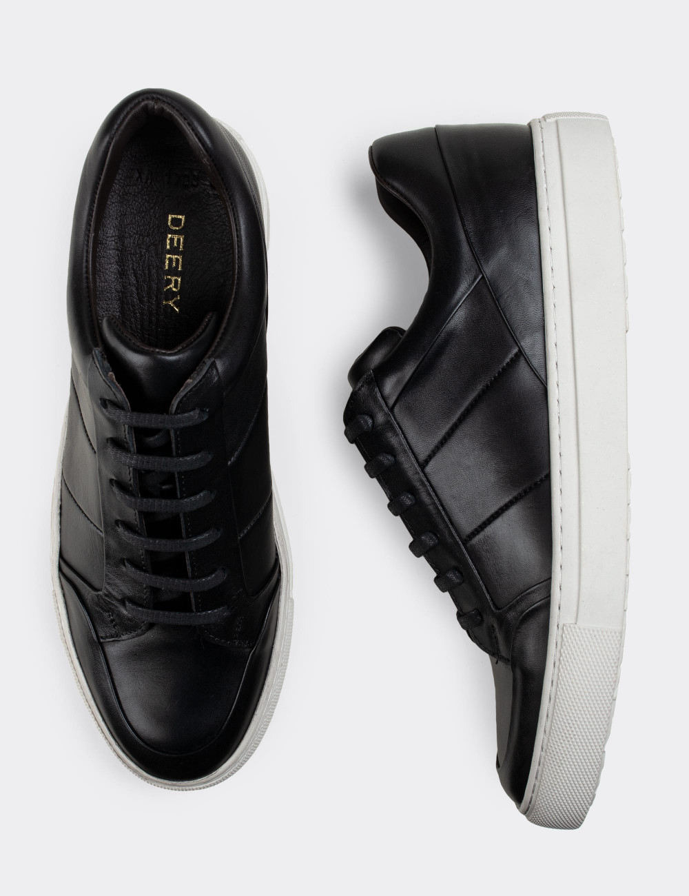 Hakiki Deri Siyah Sneaker Erkek Ayakkabı - 01723MSYHC01