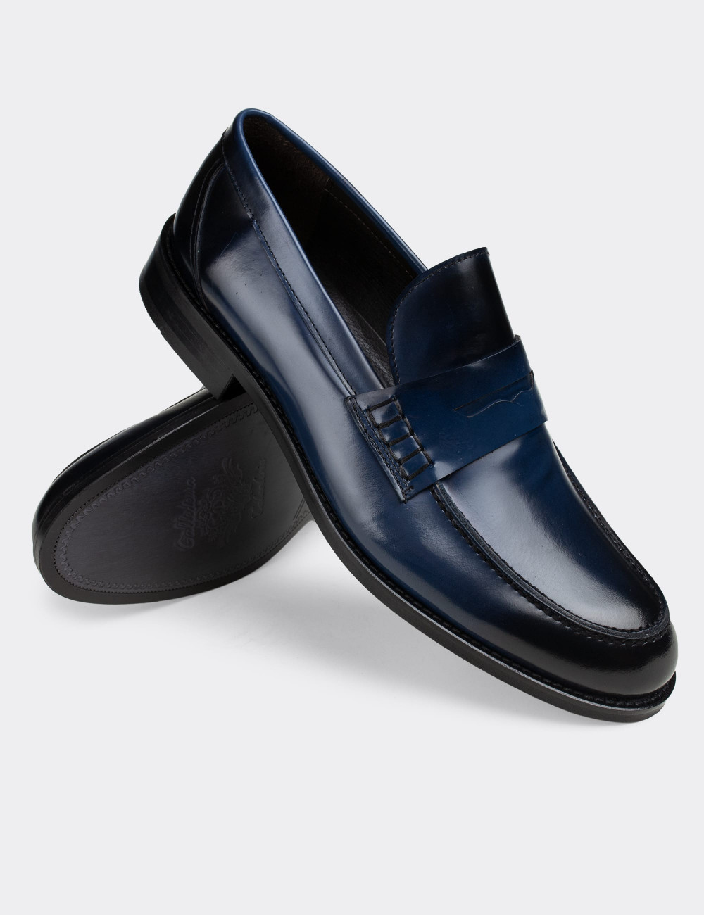 Hakiki Deri Mavi Loafer Erkek Ayakkabı - 01538MMVIN01