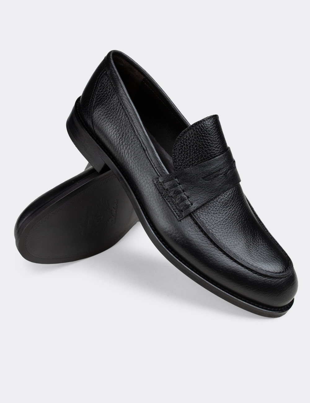 Hakiki Deri Siyah Loafer Erkek Ayakkabı - 01538MSYHN07