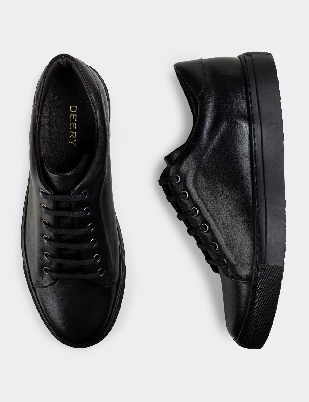 Hakiki Deri Siyah Sneaker Erkek Ayakkabı - 01833MSYHC02