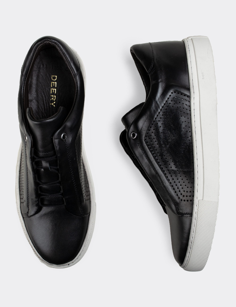 Hakiki Deri Siyah Sneaker Erkek Ayakkabı - 01834MSYHC01