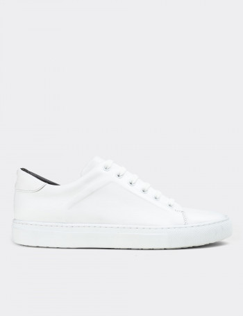 Hakiki Deri Beyaz Sneaker Erkek Ayakkabı - 01833MBYZC01