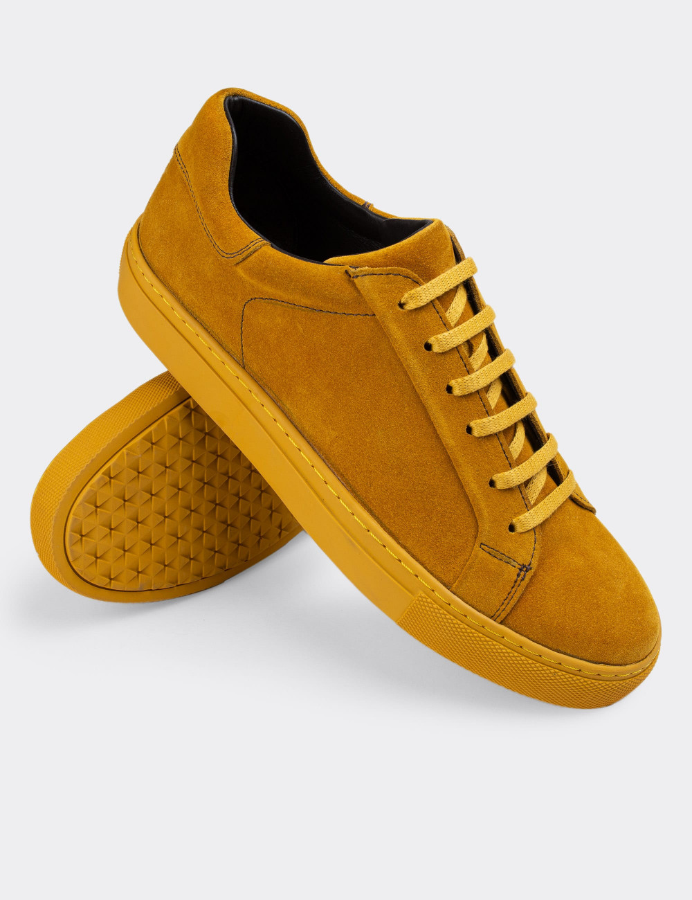 Hakiki Süet Sarı Sneaker Erkek Ayakkabı - 01829MSRIC01