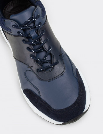 Hakiki Deri Mavi Sneaker Erkek Ayakkabı - 01718MMVIT01