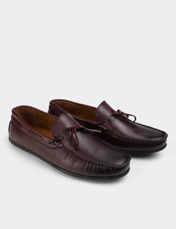 Hakiki Deri Bordo Erkek Loafer - 01647MBRDC05