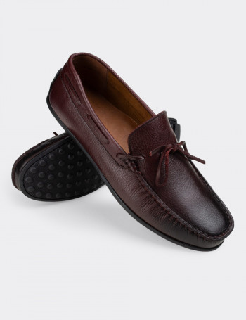 Hakiki Deri Bordo Erkek Loafer - 01647MBRDC05