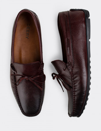 Hakiki Deri Bordo Erkek Loafer - 01647MBRDC05