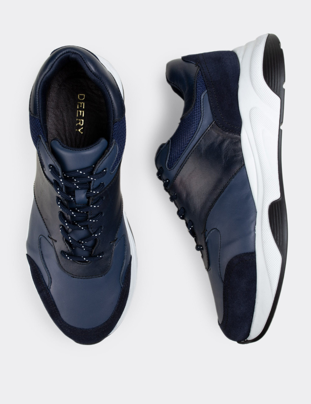 Hakiki Deri Mavi Sneaker Erkek Ayakkabı - 01718MMVIT01