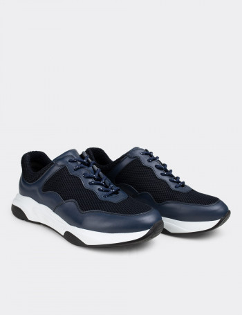 Hakiki Deri Lacivert Sneaker Erkek Ayakkabı - 01725MLCVE02