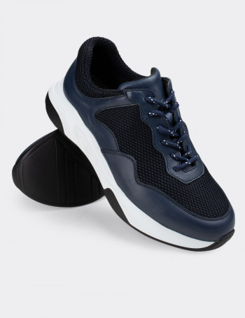 Hakiki Deri Lacivert Sneaker Erkek Ayakkabı - 01725MLCVE02