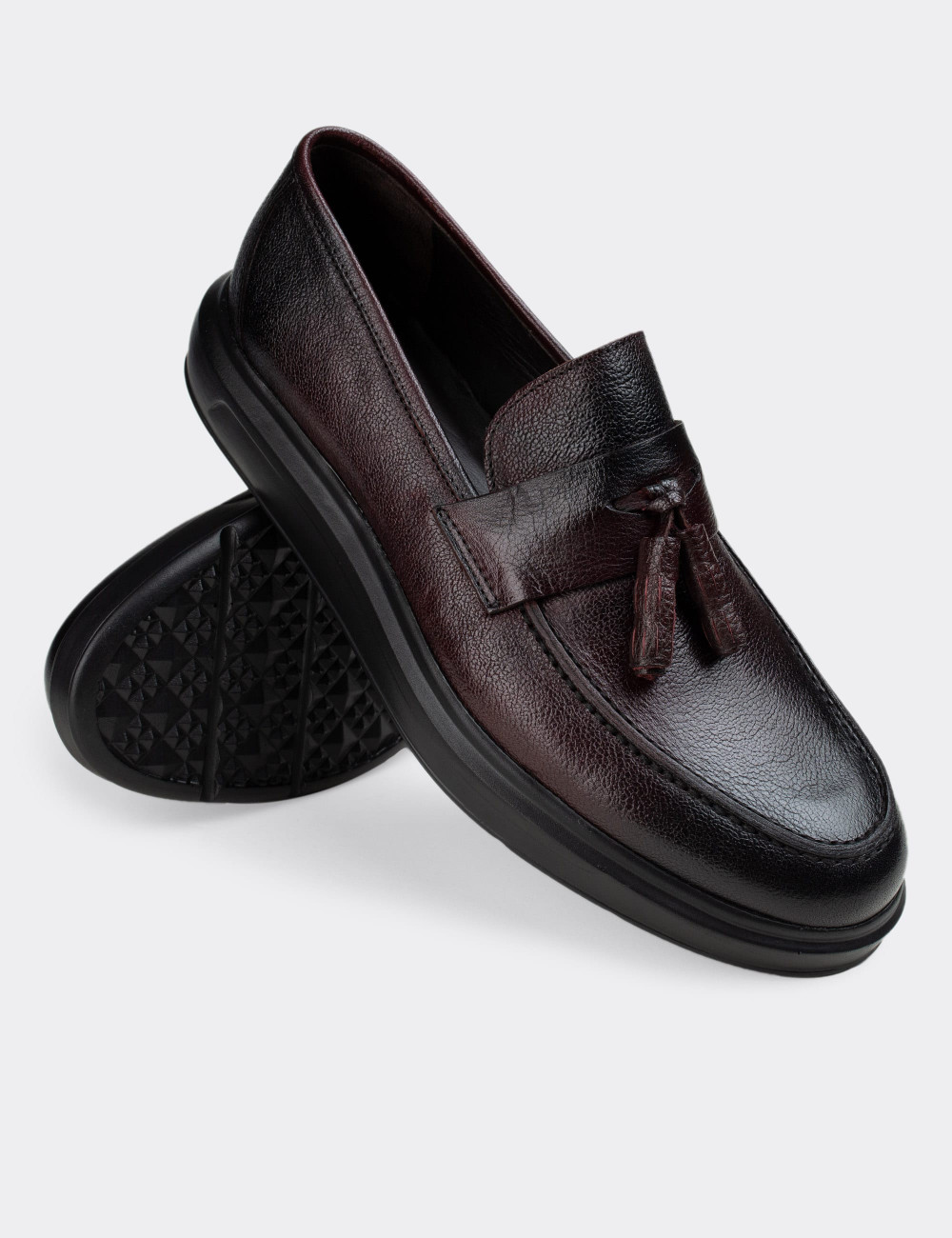 Hakiki Deri Bordo Vintage Comfort Erkek Loafer - 01587MBRDP04