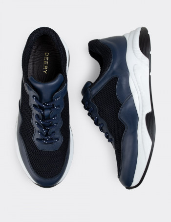 Hakiki Deri Lacivert Sneaker Erkek Ayakkabı - 01725MLCVE02