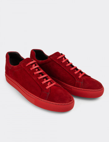 Hakiki Süet Kırmızı Sneaker Erkek Ayakkabı - 01829MKRMC01