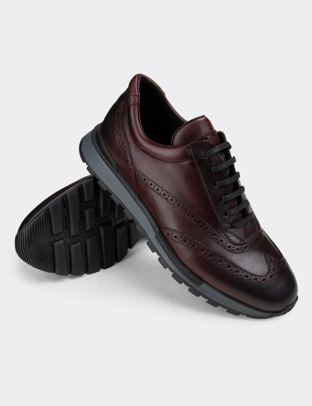 Hakiki Deri Bordo Sneaker Erkek Ayakkabı - 00750MBRDT02