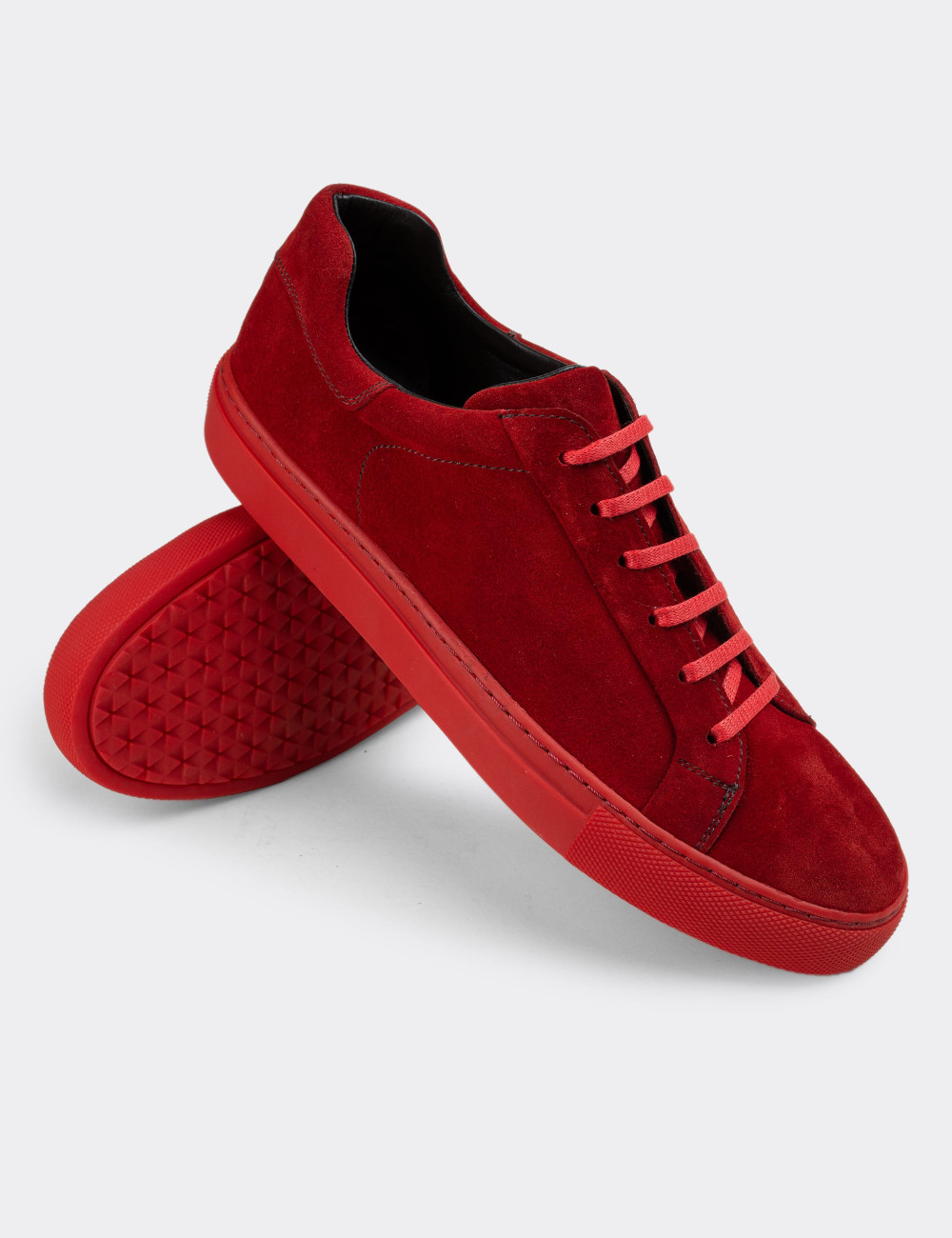 Hakiki Süet Kırmızı Sneaker Erkek Ayakkabı - 01829MKRMC01