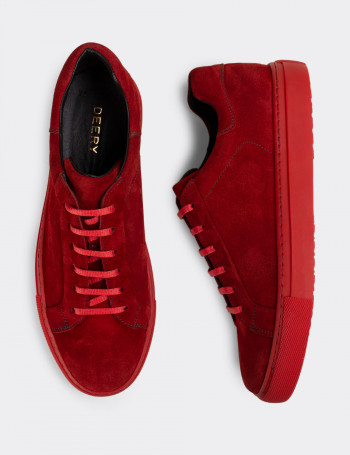 Hakiki Süet Kırmızı Sneaker Erkek Ayakkabı - 01829MKRMC01
