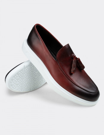 Hakiki Deri Bordo Püsküllü Erkek Loafer - 01840MBRDP01