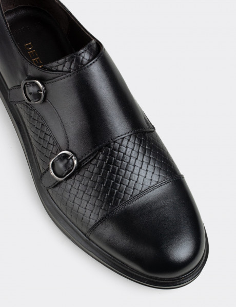 Hakiki Deri Siyah Çift Tokalı Comfort Günlük Erkek Ayakkabı
